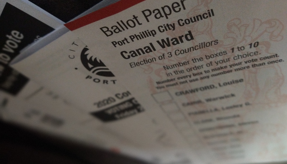 Community 2020 How to Vote Candidates Local Council Postal Elections Ballot Paper Port Phillip Canal Ward VEC Victorian Electoral Commission Election of 3 Councillors [Compare]